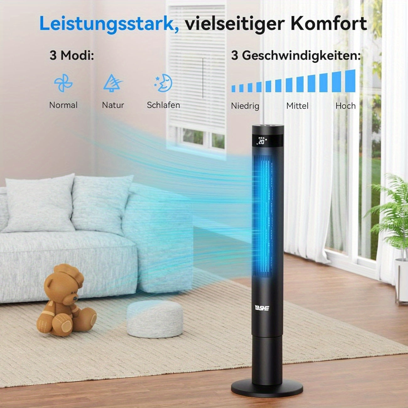 109.22cm Tower Fan 85° Oscillating Bladeless Tower Fan, Tower Fans Cooling Quiet Bedroom, Ac Fan With 12 Timer, 3 Mode & 3 Speed Settings, LED Display, 28db