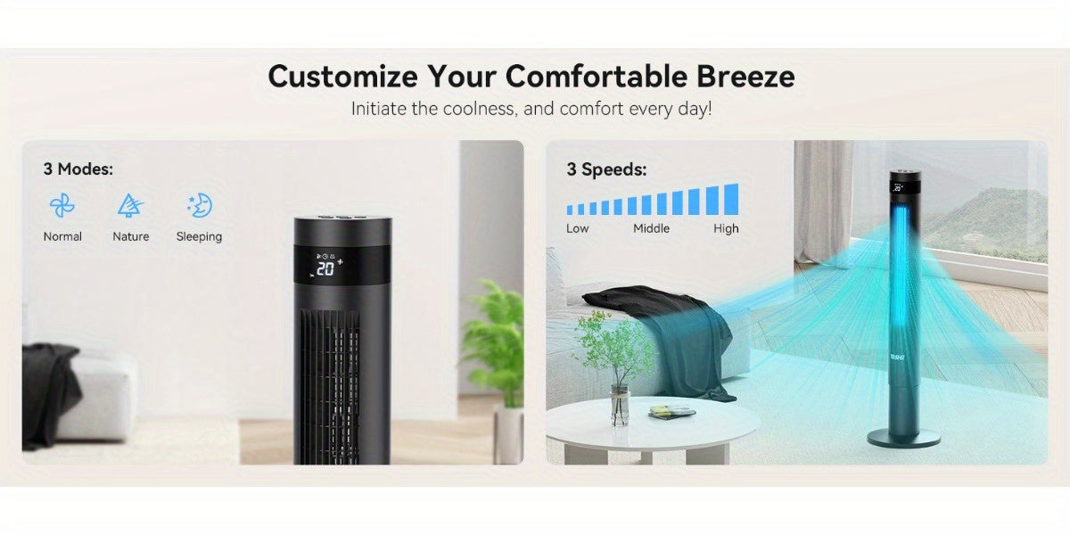 109.22cm Tower Fan 85° Oscillating Bladeless Tower Fan, Tower Fans Cooling Quiet Bedroom, Ac Fan With 12 Timer, 3 Mode & 3 Speed Settings, LED Display, 28db
