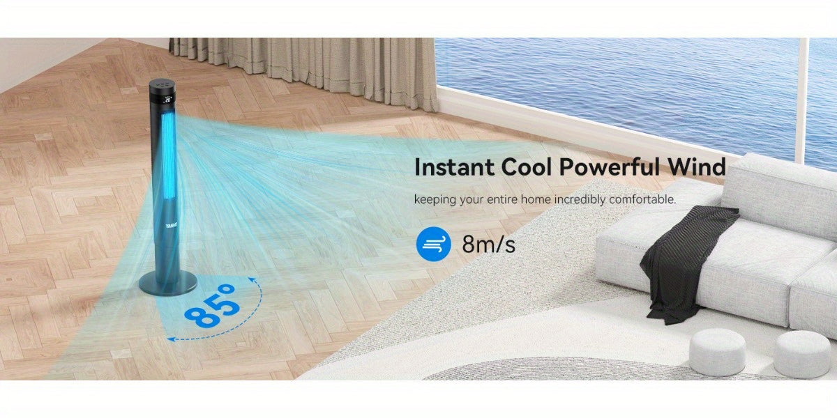 109.22cm Tower Fan 85° Oscillating Bladeless Tower Fan, Tower Fans Cooling Quiet Bedroom, Ac Fan With 12 Timer, 3 Mode & 3 Speed Settings, LED Display, 28db