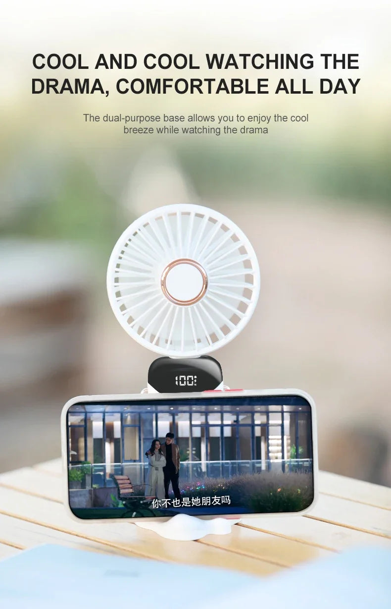 Jsdoin Hand Held Fan,Portable Handheld USB Rechargeable Fans with 5 Speeds,Battery Operated Mini Fan Foldable Desk Desktop Fans with LED Display for Home Office Bedroom Outdoor Travel