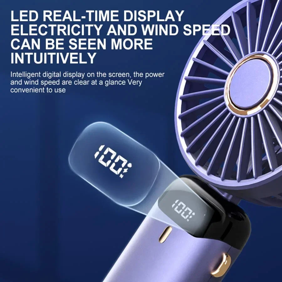 Jsdoin Hand Held Fan,Portable Handheld USB Rechargeable Fans with 5 Speeds,Battery Operated Mini Fan Foldable Desk Desktop Fans with LED Display for Home Office Bedroom Outdoor Travel