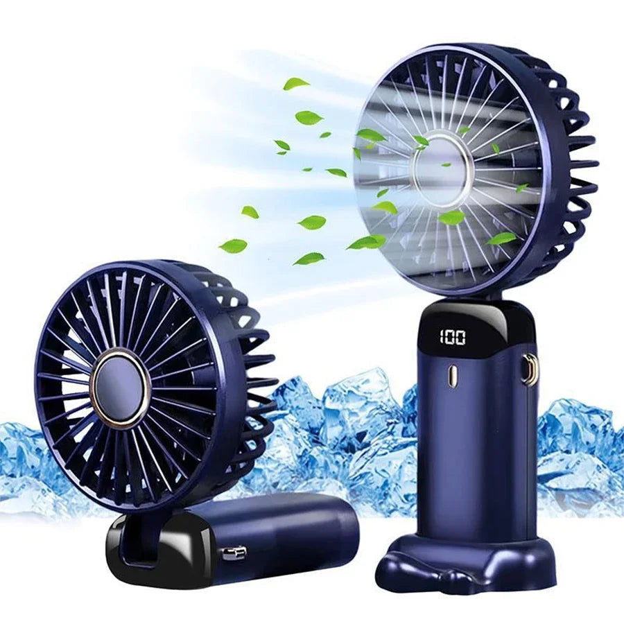 Jsdoin Hand Held Fan,Portable Handheld USB Rechargeable Fans with 5 Speeds,Battery Operated Mini Fan Foldable Desk Desktop Fans with LED Display for Home Office Bedroom Outdoor Travel