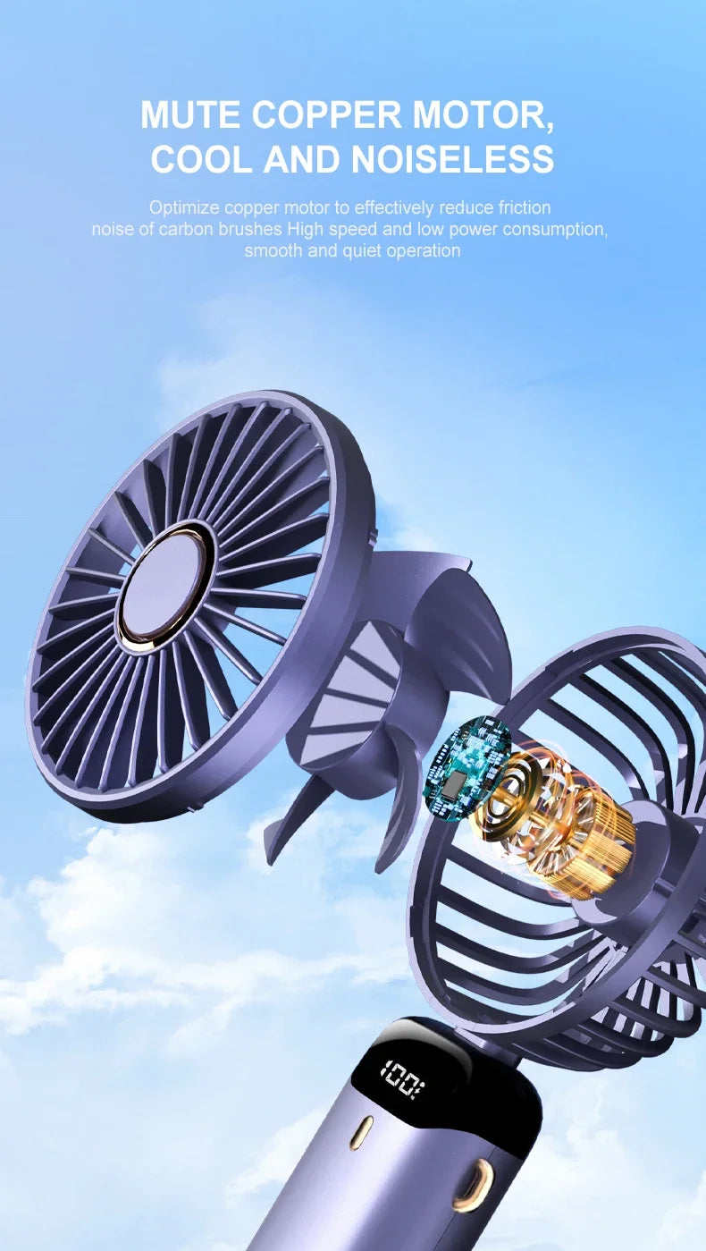 Jsdoin Hand Held Fan,Portable Handheld USB Rechargeable Fans with 5 Speeds,Battery Operated Mini Fan Foldable Desk Desktop Fans with LED Display for Home Office Bedroom Outdoor Travel