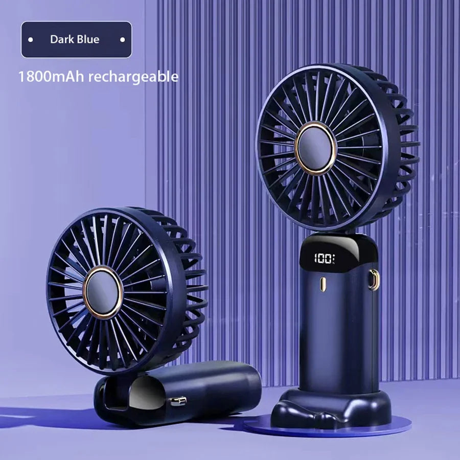 Jsdoin Hand Held Fan,Portable Handheld USB Rechargeable Fans with 5 Speeds,Battery Operated Mini Fan Foldable Desk Desktop Fans with LED Display for Home Office Bedroom Outdoor Travel