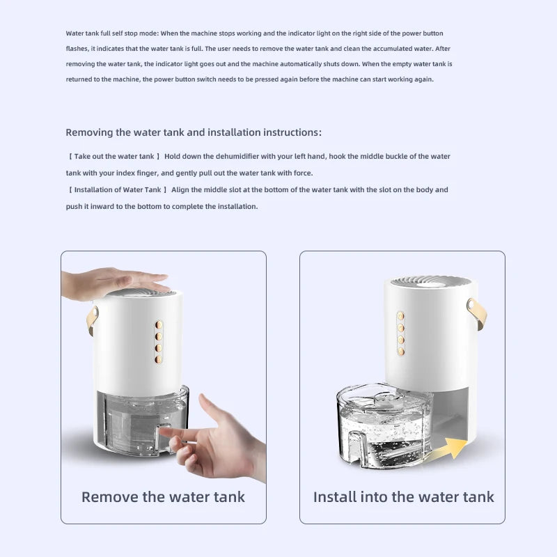 Smart Air Purifie Portable Dehumidifier for Air Filter Home Mini Dehumidifier Bedroom Office Kitchen Silent Small Dehumidifier