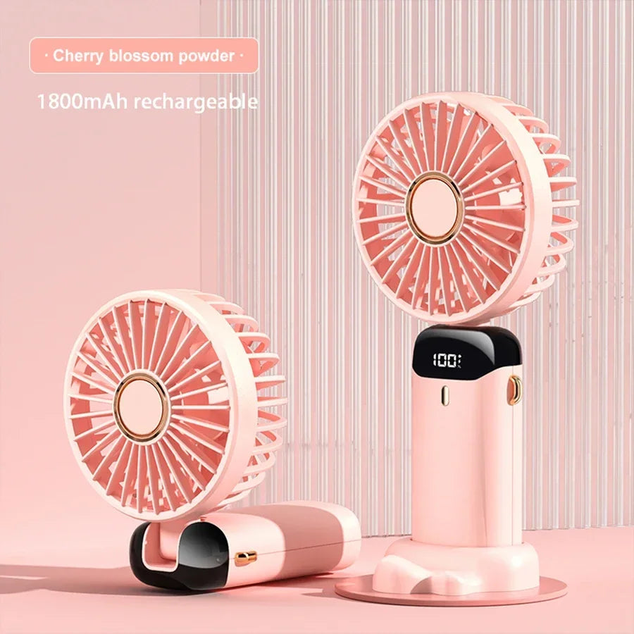 Jsdoin Hand Held Fan,Portable Handheld USB Rechargeable Fans with 5 Speeds,Battery Operated Mini Fan Foldable Desk Desktop Fans with LED Display for Home Office Bedroom Outdoor Travel