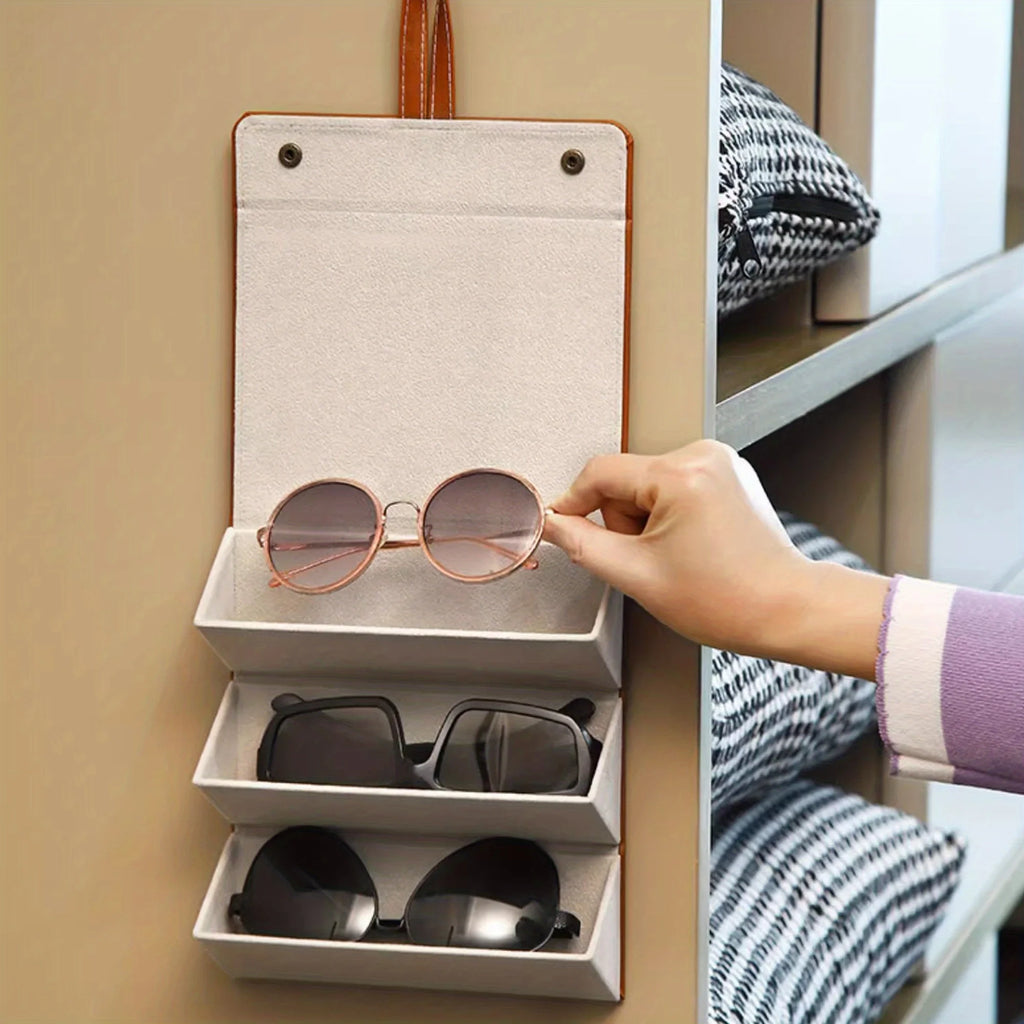 1pc 3/4/5/6 Slot Eyeglasses Storage Box, Foldable Portable Travel Case, Sunglasses Solid Color