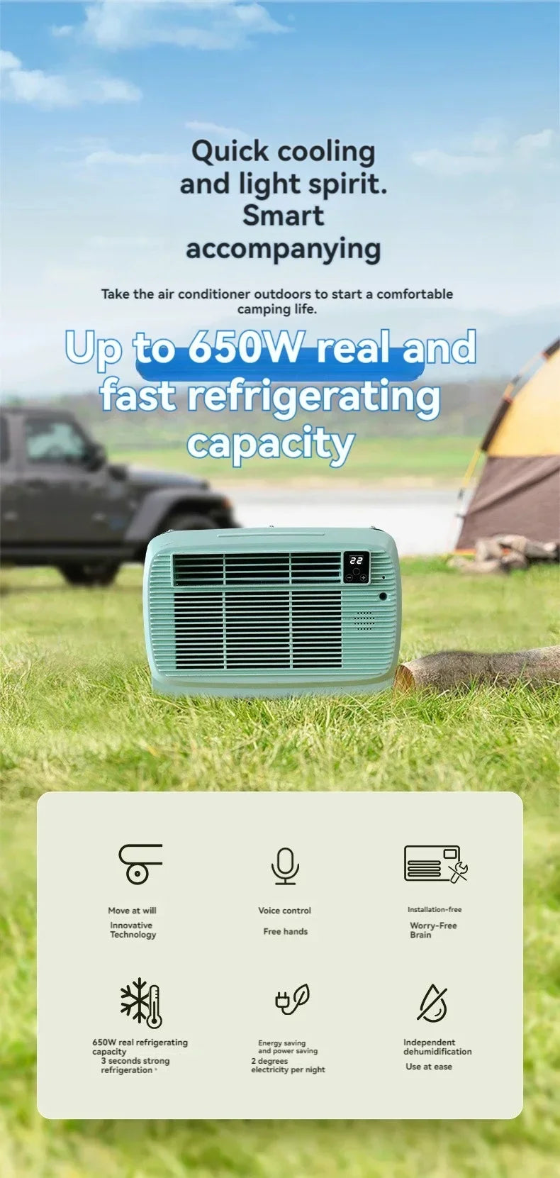 Portable Mobile Air Conditioner Hot Selling Upgrade 650W Refrigeration Outdoor Camping Tent Small Air Conditioner