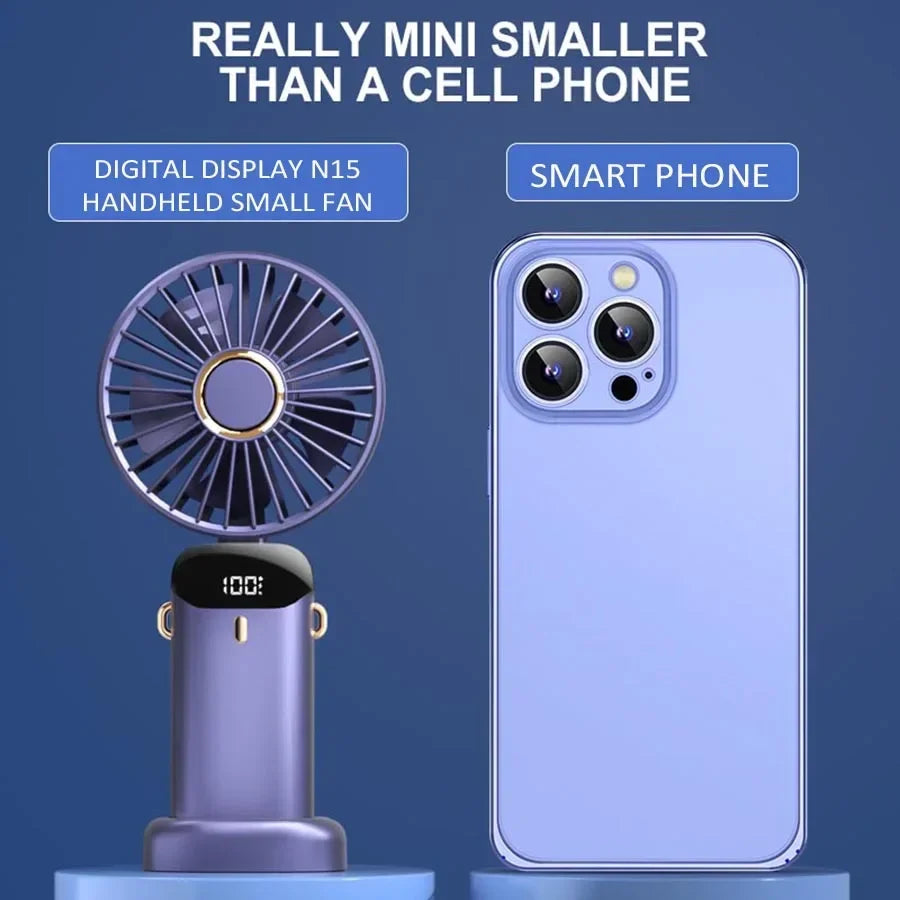 Jsdoin Hand Held Fan,Portable Handheld USB Rechargeable Fans with 5 Speeds,Battery Operated Mini Fan Foldable Desk Desktop Fans with LED Display for Home Office Bedroom Outdoor Travel
