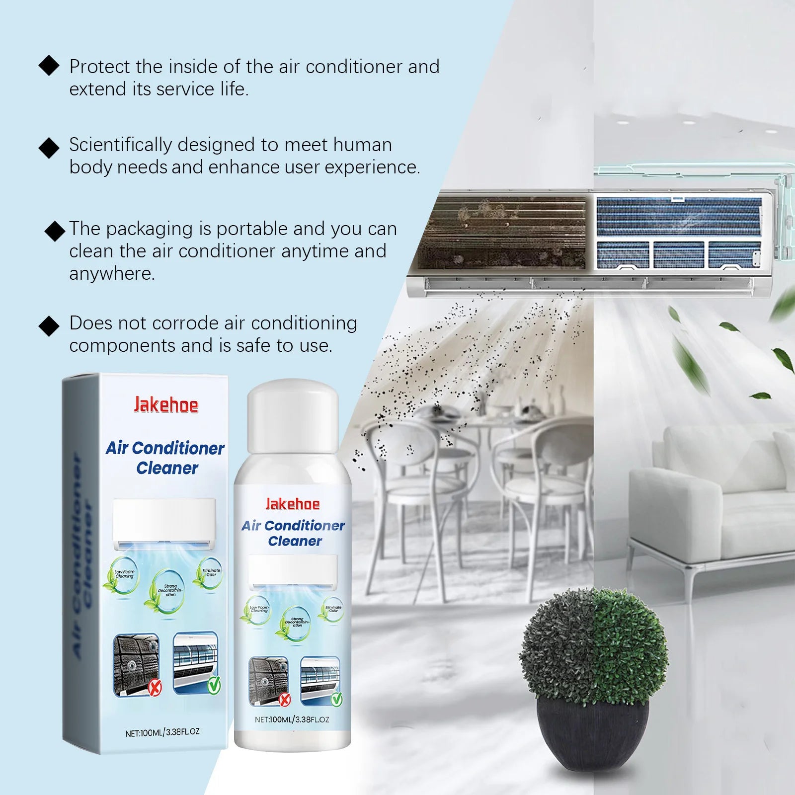 Air Conditioner Cleaner Clean Bacteria Remove Odor Stain Grease Debris Not Irritating Residue Keep Fresh Air Conditioner Cleaner