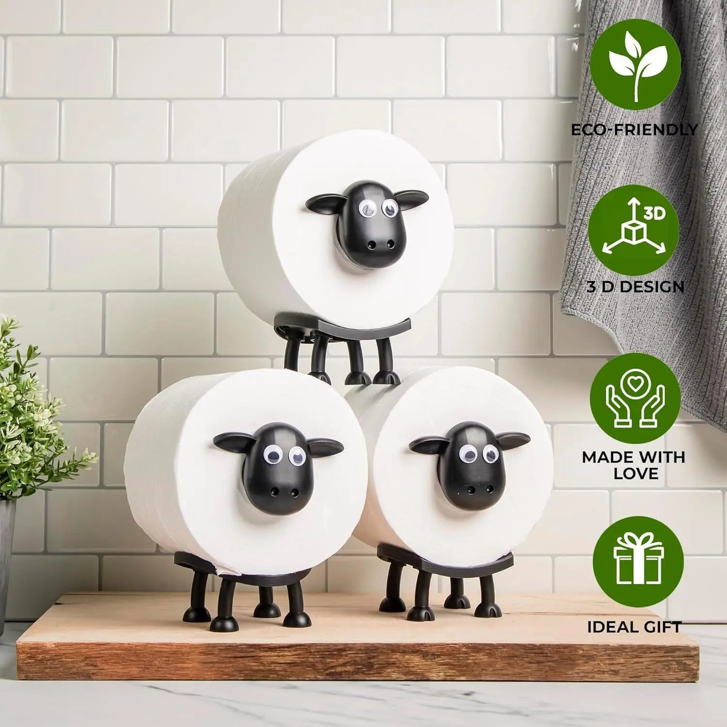 1/3PCS Portable Toilet Paper Box, Funny Sheep Toilet Roll Holder Free Standing Cute Bathroom Decor Black Sheep Toilet Paper