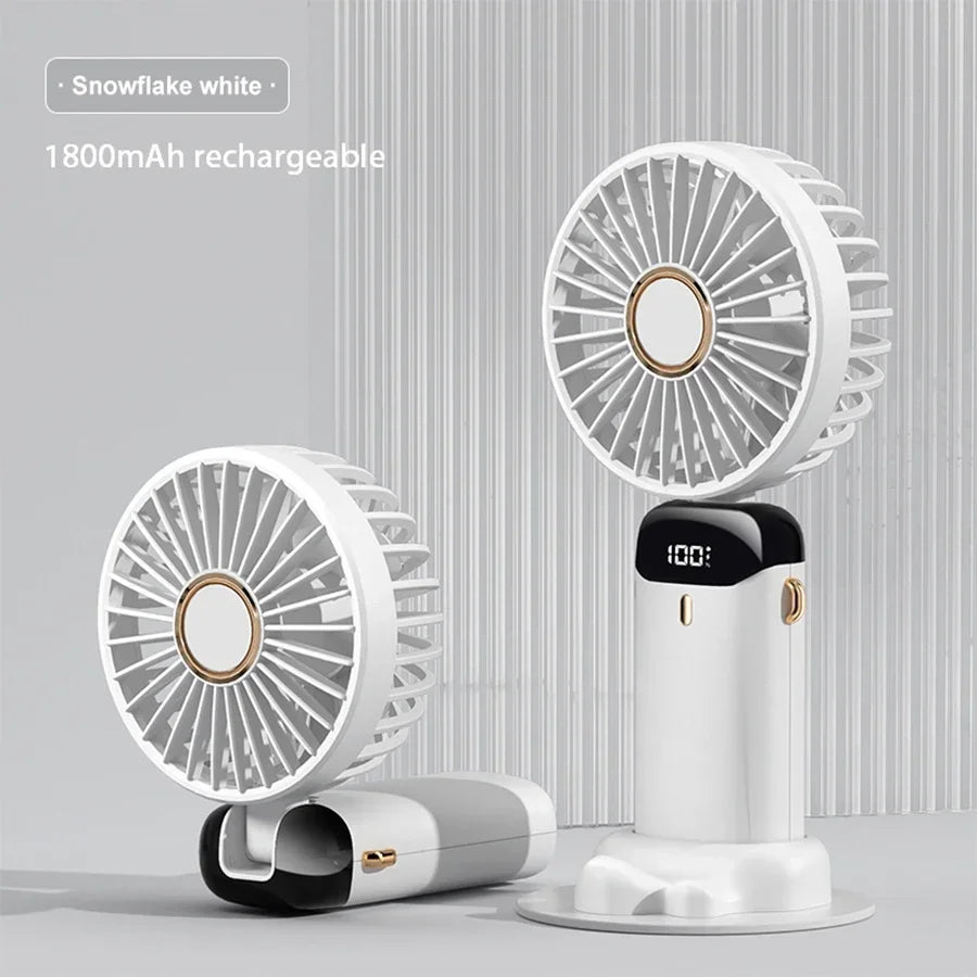 Jsdoin Hand Held Fan,Portable Handheld USB Rechargeable Fans with 5 Speeds,Battery Operated Mini Fan Foldable Desk Desktop Fans with LED Display for Home Office Bedroom Outdoor Travel