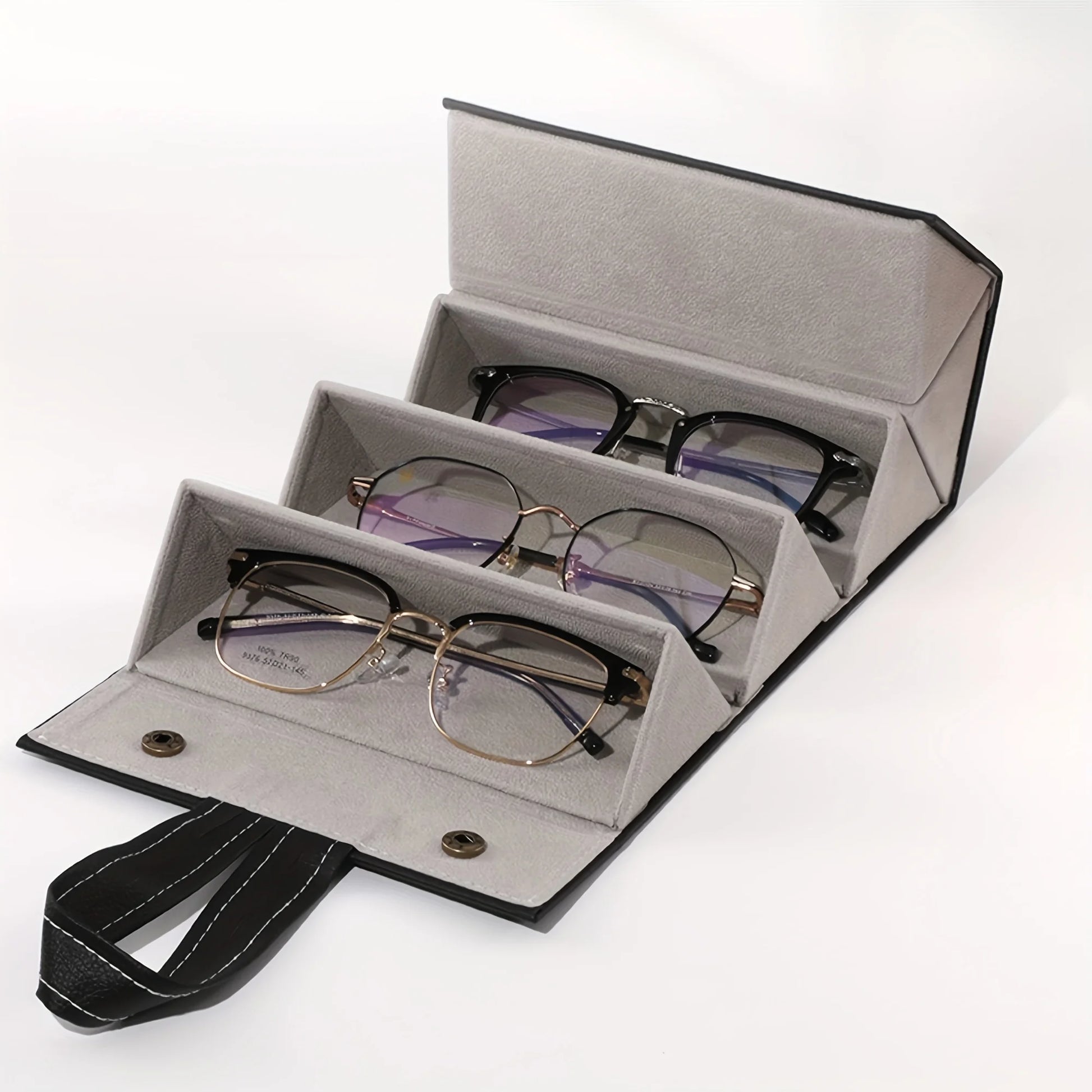 1pc 3/4/5/6 Slot Eyeglasses Storage Box, Foldable Portable Travel Case, Sunglasses Solid Color