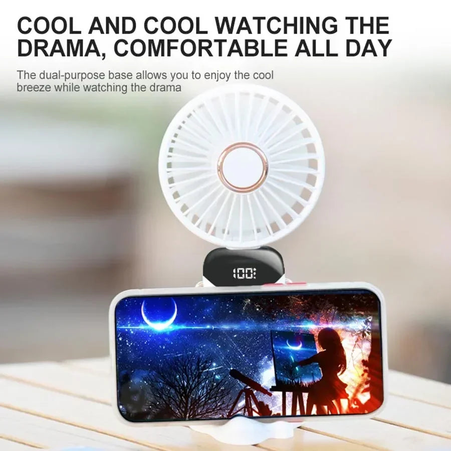 Jsdoin Hand Held Fan,Portable Handheld USB Rechargeable Fans with 5 Speeds,Battery Operated Mini Fan Foldable Desk Desktop Fans with LED Display for Home Office Bedroom Outdoor Travel