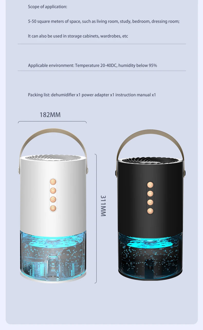 Smart Air Purifie Portable Dehumidifier for Air Filter Home Mini Dehumidifier Bedroom Office Kitchen Silent Small Dehumidifier