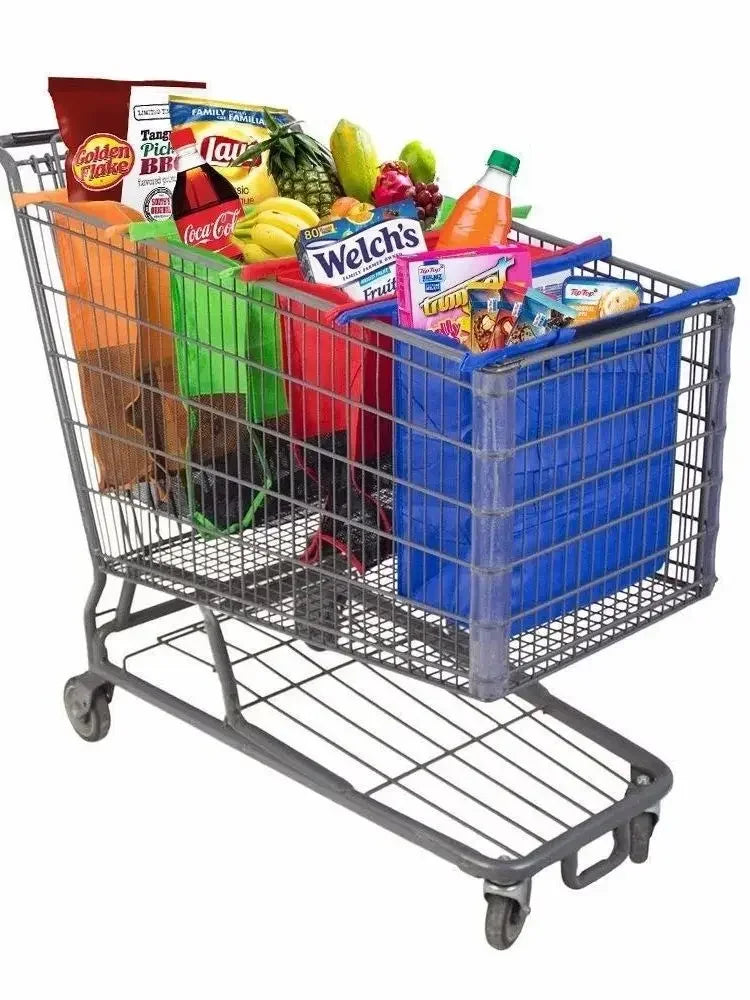 4Pcs/set Foldable Cart Trolley Supermarket Shopping Storage Bags Reusable Eco-Friendly Grocery Shop Handbag Nonwovens Tote Bag