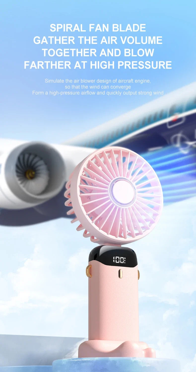 Jsdoin Hand Held Fan,Portable Handheld USB Rechargeable Fans with 5 Speeds,Battery Operated Mini Fan Foldable Desk Desktop Fans with LED Display for Home Office Bedroom Outdoor Travel