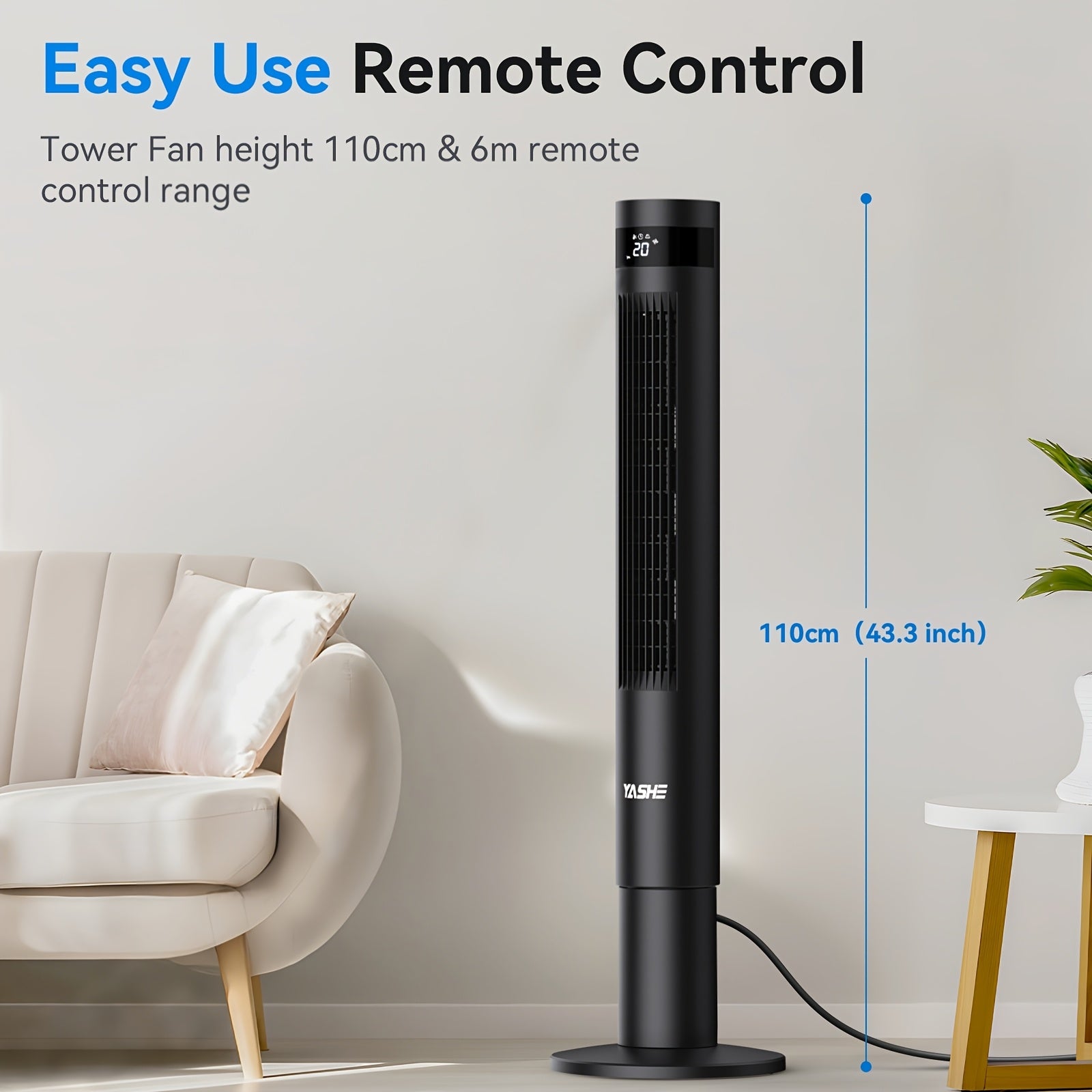 109.22cm Tower Fan 85° Oscillating Bladeless Tower Fan, Tower Fans Cooling Quiet Bedroom, Ac Fan With 12 Timer, 3 Mode & 3 Speed Settings, LED Display, 28db